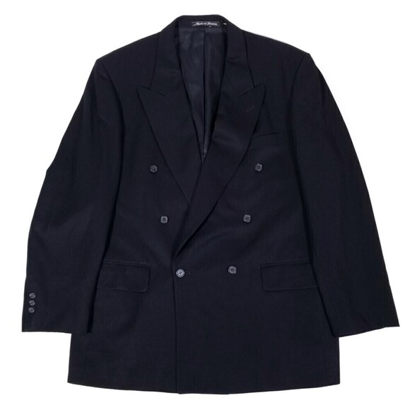 Vintage Pierre Balmain Navy 100% Wool Double Breasted Blazer Suit Jacket Mens 43 - Picture 1 of 6